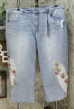 DG2 By Diane Gilman Women's Plus Size Embroidered Cropped Wide Leg Jeans