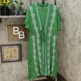Curations Women's Embroidered Gauze Kaftan Green Petite Large