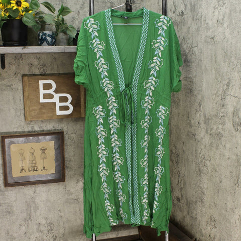 Curations Women's Embroidered Gauze Kaftan Green Petite Large