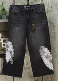 DG2 by Diane Gilman Women's Embroidered Cropped Wide Leg Jeans