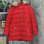 Tommy Hilfiger Women's Faux Fur Trim Hooded Puffer Coat Red Small