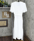 NWT Kate Kasin Ruffle Short Sleeve Belted Swiss Dot V-Neck Dress. X003685HZ7
