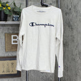 Champion Men's Script-Logo Long Sleeve T-Shirt Tee Oatmeal Heather Ivory M