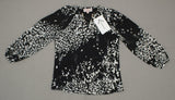 Laurie Felt Women's Woven Blouse with Lace Up Detail Black Animal XXS