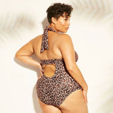 Kona Sol Women's Twist Front One Piece Swimsuit Leopard Brown Plus 18W