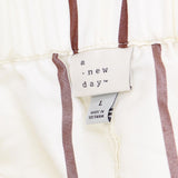 A New Day Striped High-Rise Tie Waist Cropped Wide Leg Pants Cream / Tan Brown L