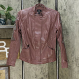 G by Giuliana Women's Faux Leather Embroidered Moto Jacket Dusty Purple 4