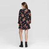 Xhilaration Women's Floral Print Long Sleeve Button Front Mini Dress