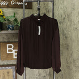 Prologue Women's Long Sleeve High Neck Mixed Media Blouse