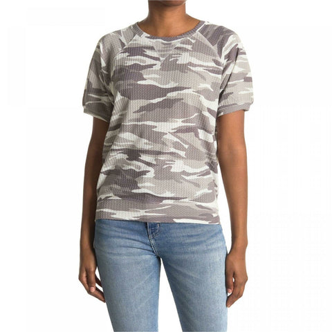 Sweet Romeo Plus Size Thermal Puff Sleeve Camo T-Shirt