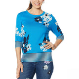 DG2 by Diane Gilman Women's Daisy Floral Short Sleeve Sweater