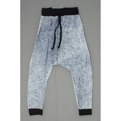 36 Point 5 Ladies Junior Fit Drop Crotch Bleach Wash Harem Capri Pants