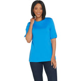 Isaac Mizrahi Live! Elbow Sleeve Crew Neck Knit Top French Blue Plus 2X