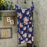 Monteau Trendy Plus Size Printed Sweetheart Dress Navy Floral 3X