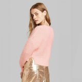 Wild Fable Women's V-Neck Cropped Button Front Fuzzy Cardigan Sweater