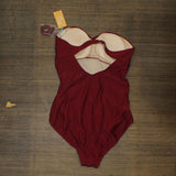 Kona Sol Women's Shirred Bandeau One Piece Swimsuit AFB70 Bing Cherry Red L