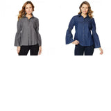 DG2 by Diane Gilman Women's Smocked Boyfriend Chambray Denim Shirt
