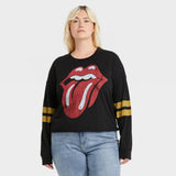 The Rolling Stones Womens Plus Size Varsity Long Sleeve Graphic T-Shirt Black 1X