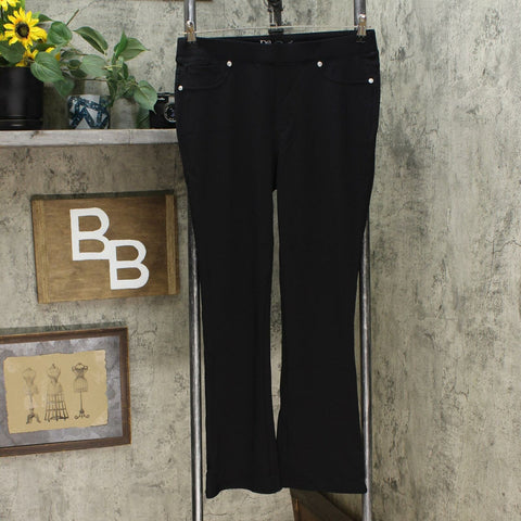 DG2 by Diane Gilman Pull On Stretch Ponte Boot Cut Pants Black Petite Medium