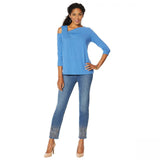 DG2 by Diane Gilman Women's Asymmetric Drape Cold Shoulder Top