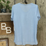 DG2 by Diane Gilman Women's Burnout Embellished T-Shirt Chambray Medium