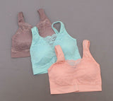 Rhonda Shear 3 Pack Lace Overlay Ahh Bras with Removable Pads Multi Large