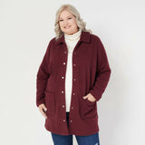 Denim & Co. Plus Size Sherpa Bonded With Fleece Snap Jacket Burgundy 2X