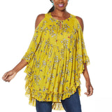 DG2 by Diane Gilman Women's Printed Ruffle Poncho Blouse