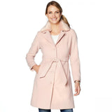 Colleen Lopez Women's Woven Coat With Removable Faux Fur Collar Blush Medium