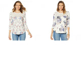 Daniel Rainn Women's Plus Size Knit Lace Yoke 3/4 Sleeve Top