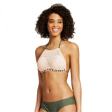 Xhilaration Women's Crochet High Neck Bikini Swim Top Pink Medium