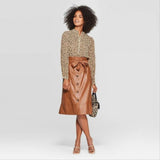 Who What Wear Women's Leopard Print Long Sleeve Banded Collared Blouse