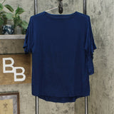 DG2 by Diane Gilman Women's Ruffle Sleeve Dolman Top Navy Small