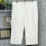 DG2 By Diane Gilman Plus Tall Embroidered Applique Wide Leg Jeans Cream 22W Tall