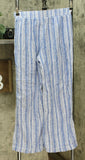 Briggs Women's Linen Blend Pull On Elastic Waist Pants Blue Stripe Medium
