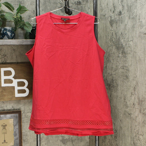 DG2 by Diane Gilman Women's Crochet Trim Tank Top Red Plus 1X