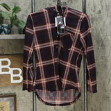 NWT Polly & Esther Juniors' Plaid Faux Fur-Trimmed Hoodie Shirt Top. PK10936MC M