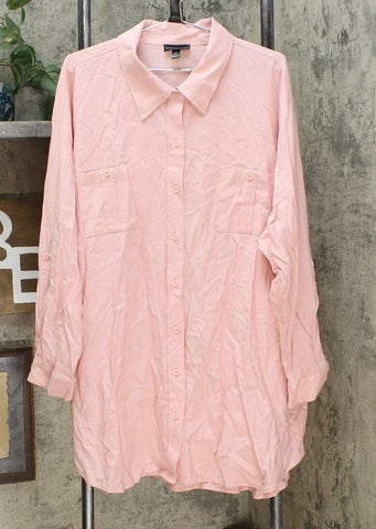 Antthony Women's Plus Size Linen Blend Button Up Shirt Mauve 3X