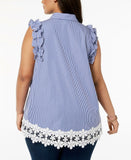 Tommy Hilfiger Women's Plus Size Cotton Striped Lace Trim Shirt