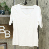 Lemon Way Women's Scalloped Edge Slub Knit Top White Medium