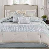 Madison Park Addison 7-Piece Queen Comforter Set Bedding Aqua / Beige