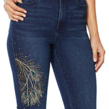DG2 by Diane Gilman Women's Petite Peacock Embellished Boot Cut Denim Jeans