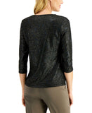 JM Collection Women's Metallic Texture Keyhole Hardware Knit Top