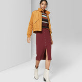 Wild Fable Women's Snap Accent Rib Knit Midi Sweater Skirt