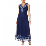 Curations Women's Embroidered Mesh Maxi Dress With Slip