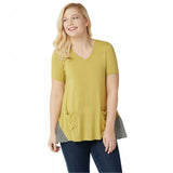 LOGO by Lori Goldstein Plus Rayon 230 Top with Gingham Back Panel