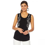 Lemon Way Women's Plus Slub Knit Embroidered Scoop Neck Tank Top Black 3X