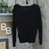 Charter Club Wool Blend V Neck Button-Sleeve Sweater Deep Black XL