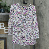 JM Collection Women's 3/4-Sleeve Printed Pleat Back Blouse Pink XL