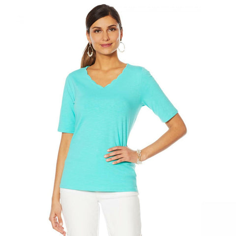 Lemon Way Women's Scalloped Edge Slub Knit T-Shirt